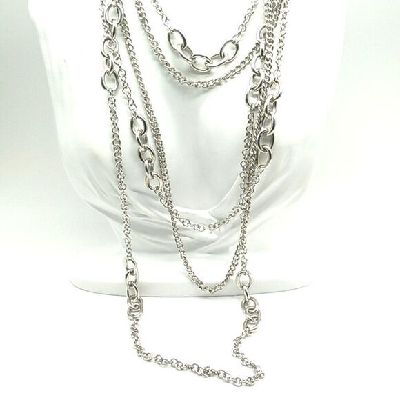 Long Multi-Chain Silver-tone Unisex Necklace - Picture 1 of 7